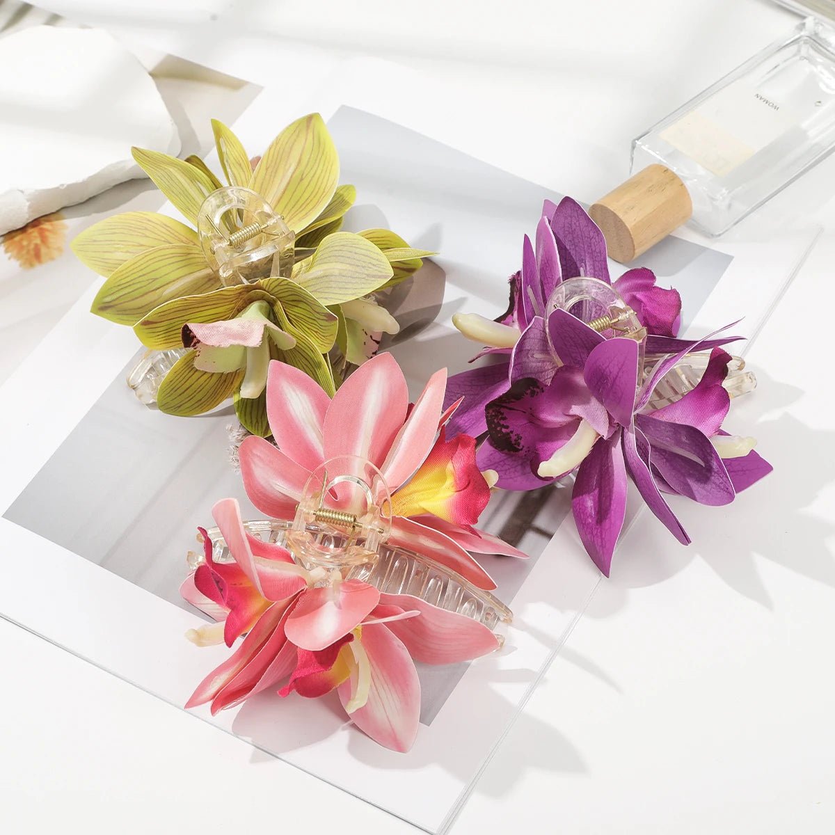 AWAYTR Orchid Flower Hair Claw Clips for Girls Hair Clip Barrette Gladiolus Hair Clamps Valentine's Headwear Hair Accessories - PratSN