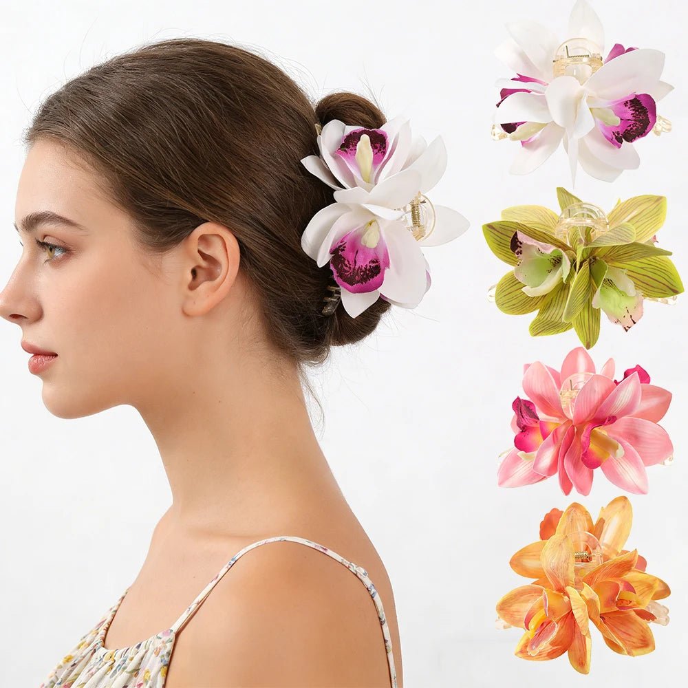 AWAYTR Orchid Flower Hair Claw Clips for Girls Hair Clip Barrette Gladiolus Hair Clamps Valentine's Headwear Hair Accessories - PratSN