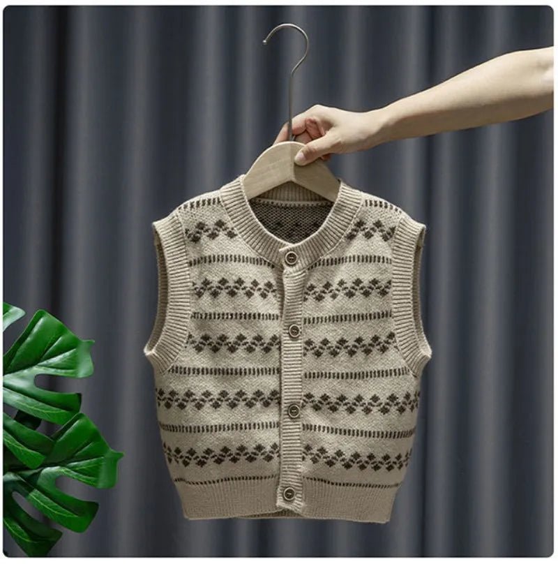 Baby Boy Clothing Suit 2024 Spring Autumn Knitted Sleeveless Sweater Vest + Shirts + Pants Boys Outfit Kids Set - PratSN
