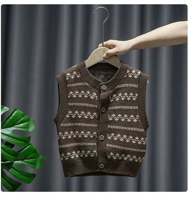 Baby Boy Clothing Suit 2024 Spring Autumn Knitted Sleeveless Sweater Vest + Shirts + Pants Boys Outfit Kids Set - PratSN