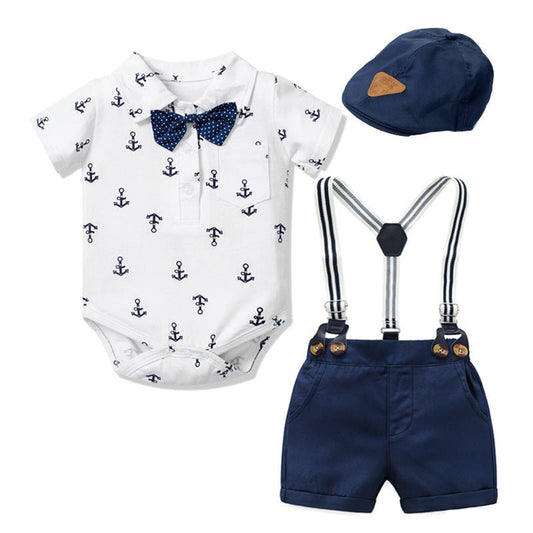 Baby Boy Gentleman Clothes Printed Triangle Romper - PratSN