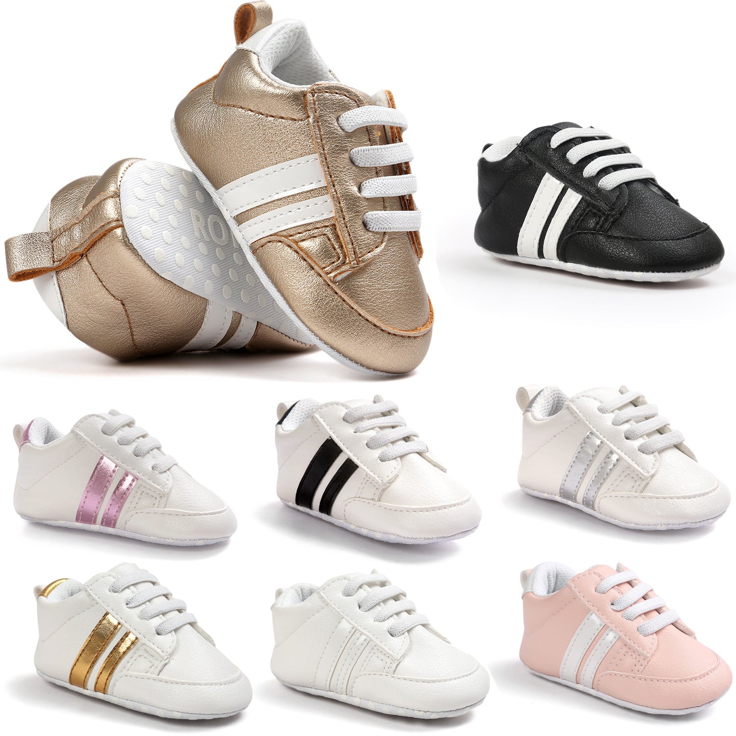 Baby Boy Girl Moccasins Shoes Infant PU Leather Non - slip Soft Newborn Sneakers - PratSN