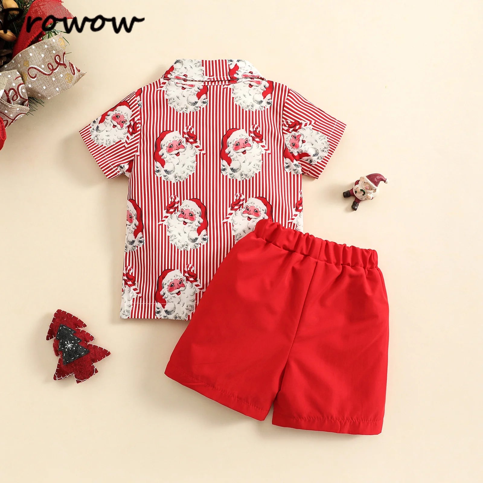 Baby Boys Christmas Outfits For Kids Summer Santa Claus Print Necktie Shorts and Red Shorts 2pcs New Year - PratSN