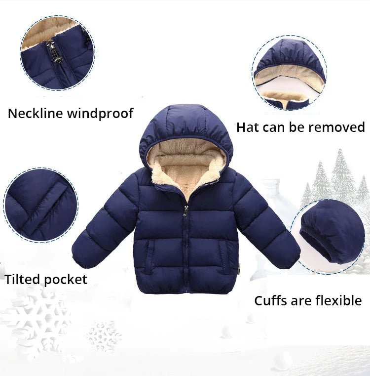 Baby Children Coats Winter Thick Jackets For Boys Warm Plush Thicken Outerwear For Girls Fur Hooded Jacket Kids Clothes Snowsuit - PratSN