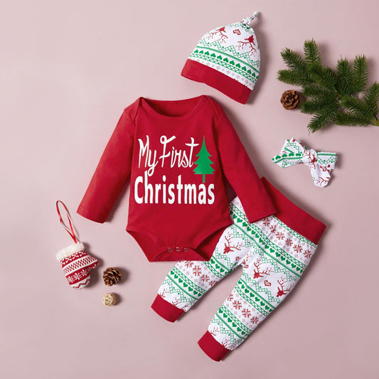 Baby Christmas Style Cotton Long - sleeve Jumpsuit Trousers - PratSN