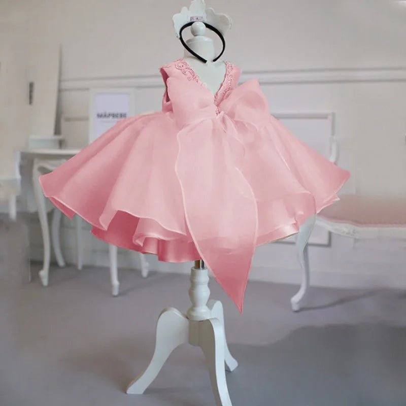 Baby Girl Christmas Baptism White Pink Dress Kids Beading 1st Birthday Elegant Princess Party Christening Toddler Vestidos - PratSN