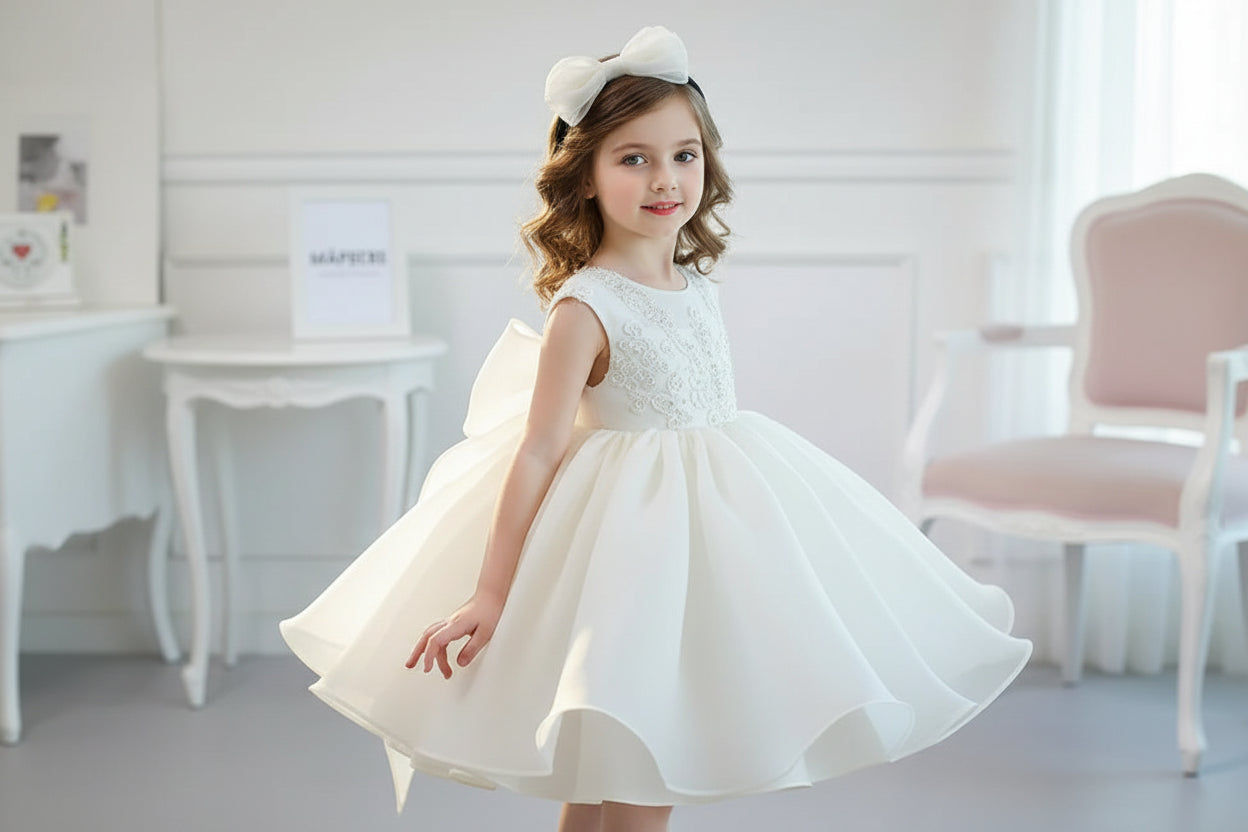 Baby Girl Christmas Baptism White Pink Dress Kids Beading 1st Birthday Elegant Princess Party Christening Toddler Vestidos - PratSN