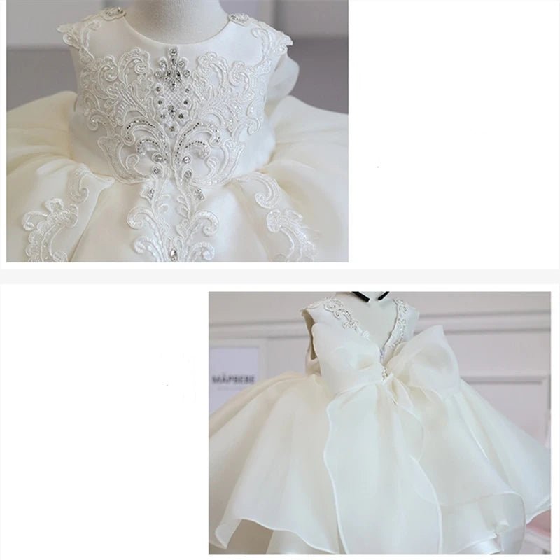 Baby Girl Christmas Baptism White Pink Dress Kids Beading 1st Birthday Elegant Princess Party Christening Toddler Vestidos - PratSN
