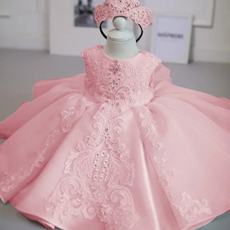 Baby Girl Christmas Baptism White Pink Dress Kids Beading 1st Birthday Elegant Princess Party Christening Toddler Vestidos - PratSN