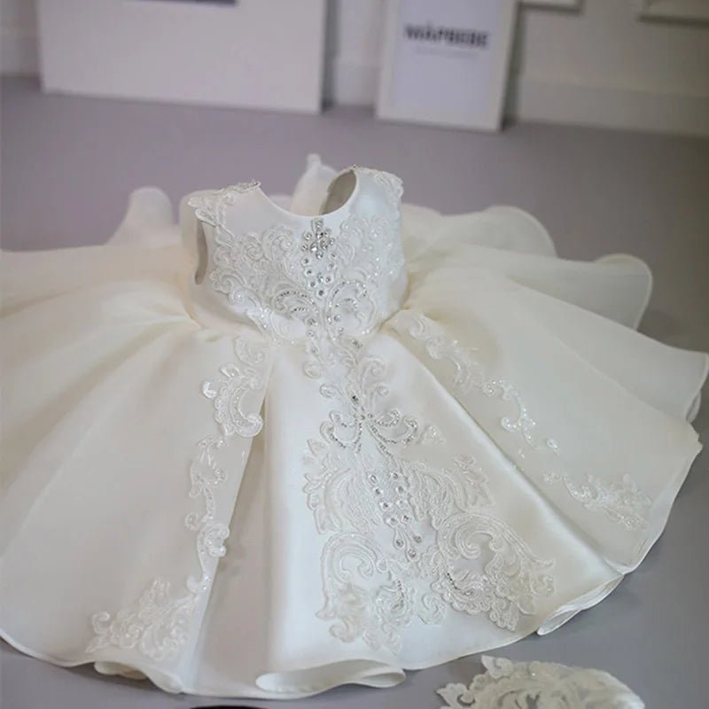 Baby Girl Christmas Baptism White Pink Dress Kids Beading 1st Birthday Elegant Princess Party Christening Toddler Vestidos - PratSN