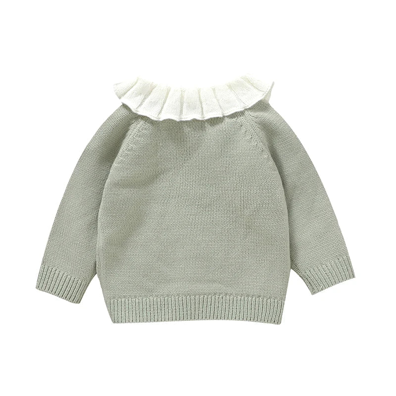 Baby Girl Knit Cardigan Sweater Rooster Embroidery Doll Collar Knitwear Coat Toddler Fall Winter Clothes - PratSN