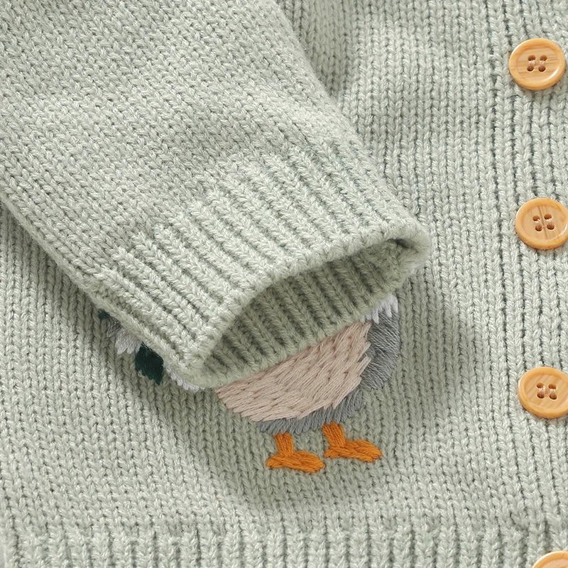 Baby Girl Knit Cardigan Sweater Rooster Embroidery Doll Collar Knitwear Coat Toddler Fall Winter Clothes - PratSN