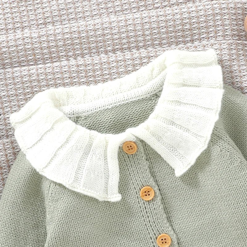 Baby Girl Knit Cardigan Sweater Rooster Embroidery Doll Collar Knitwear Coat Toddler Fall Winter Clothes - PratSN