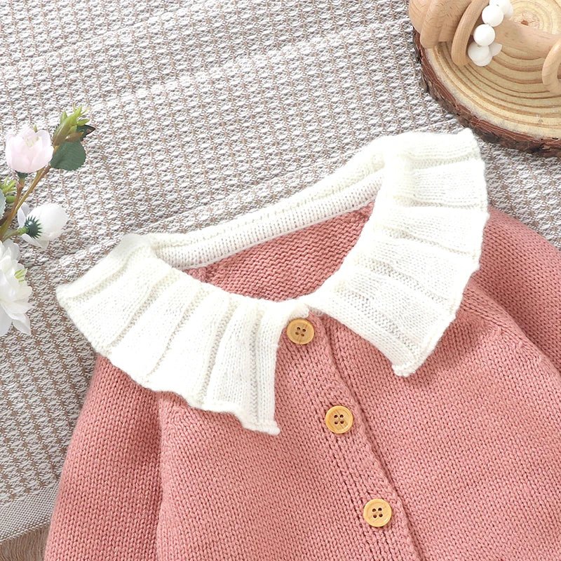 Baby Girl Knit Cardigan Sweater Rooster Embroidery Doll Collar Knitwear Coat Toddler Fall Winter Clothes - PratSN