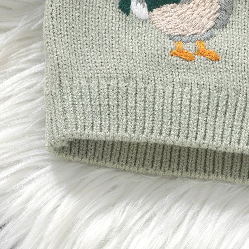 Baby Girl Knit Cardigan Sweater Rooster Embroidery Doll Collar Knitwear Coat Toddler Fall Winter Clothes - PratSN