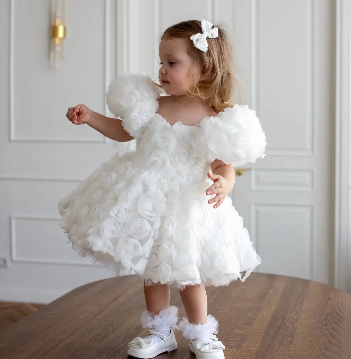 Baby Girl Princess 3D Flower Dress Puff Sleeve Infant Toddler Child Tutu Vestido Wedding Birthday Pageant Baby Clothes 1 - 12Y - PratSN