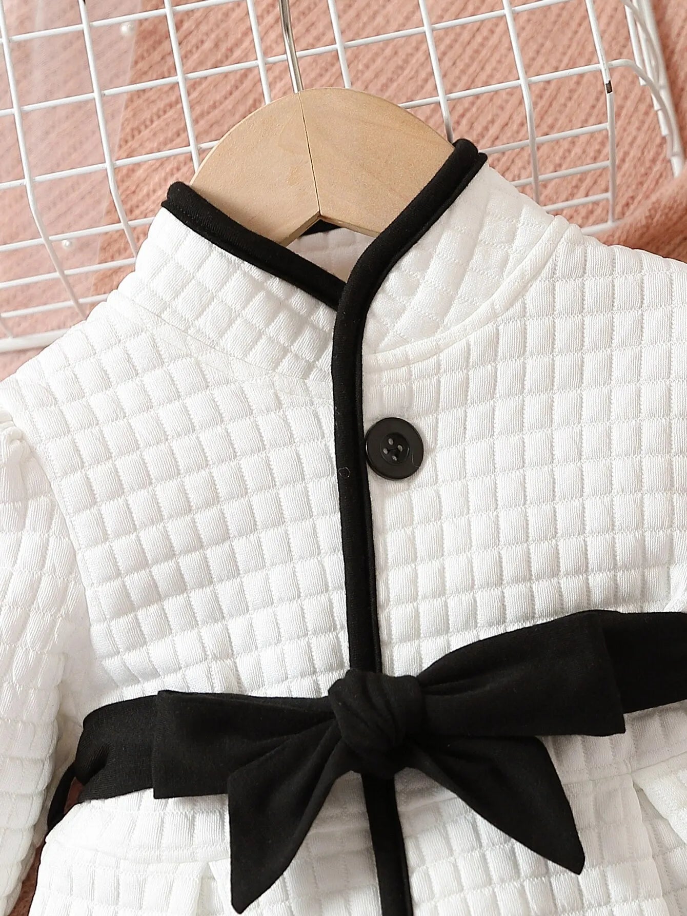 Baby Girls Fashion Autumn And Winter Thermal Belted Dress Set Princess Coat Classic Black And White Color Contrast Cardigan - PratSN