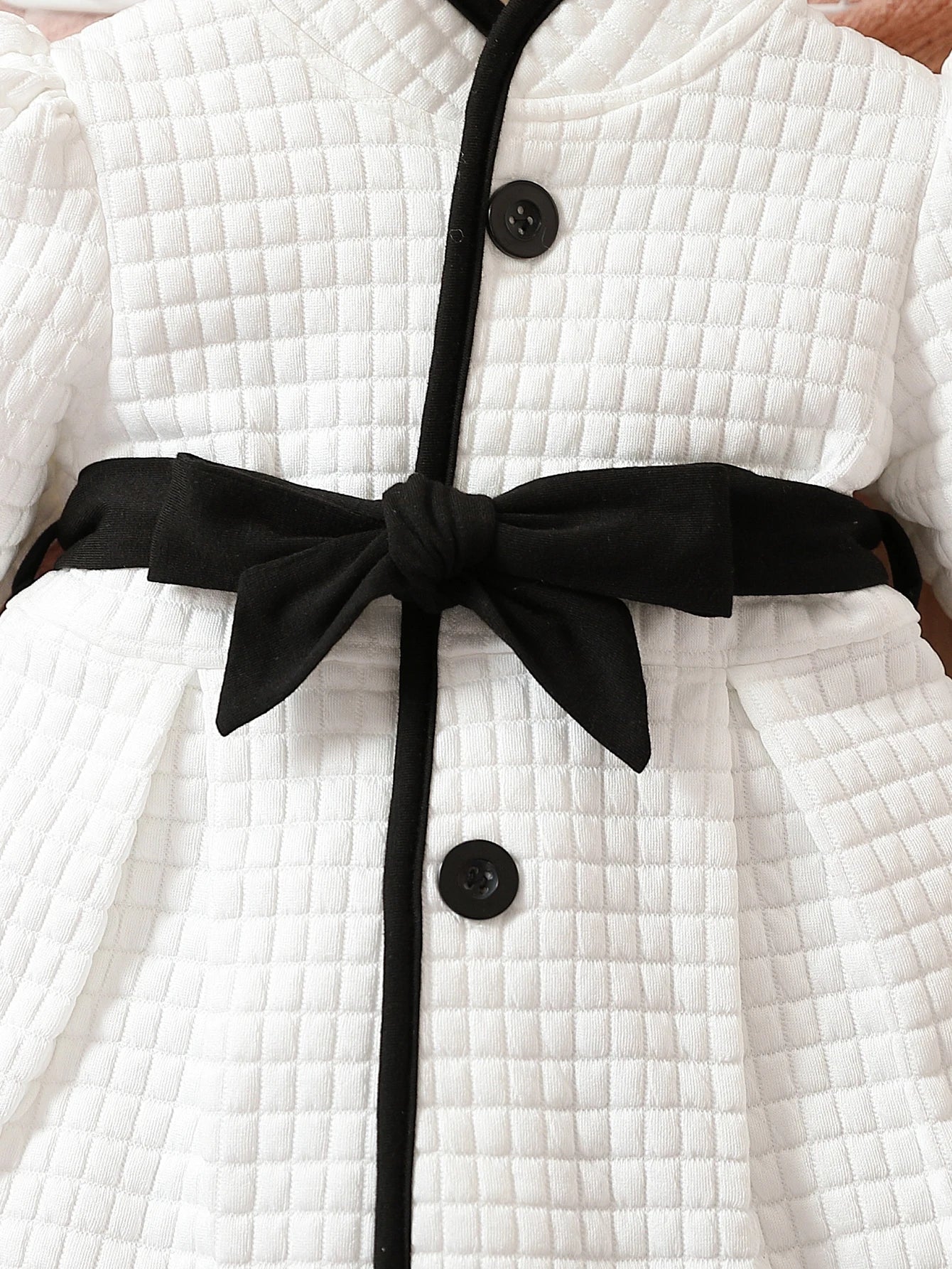 Baby Girls Fashion Autumn And Winter Thermal Belted Dress Set Princess Coat Classic Black And White Color Contrast Cardigan - PratSN