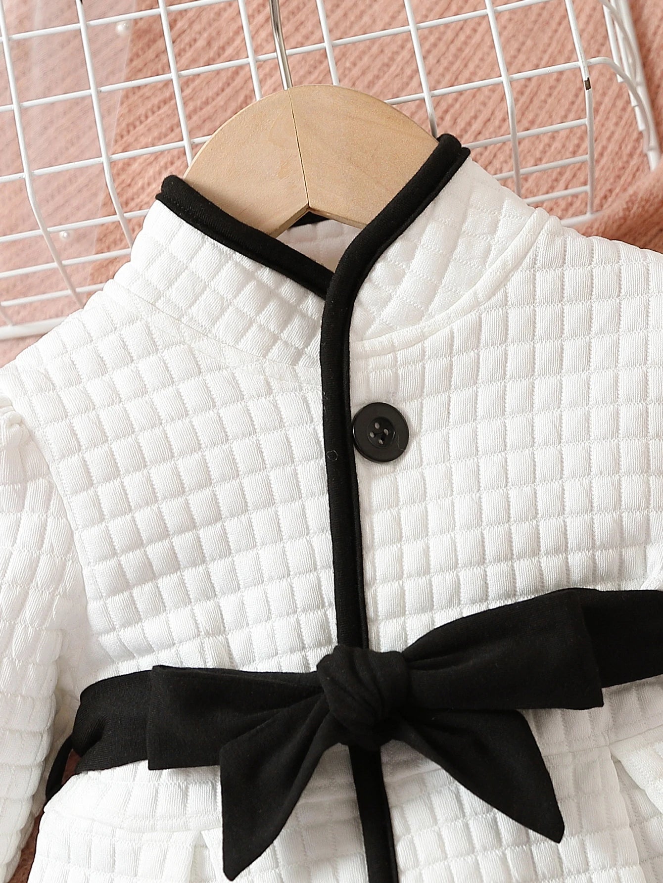 Baby Girls Fashion Autumn And Winter Thermal Belted Dress Set Princess Coat Classic Black And White Color Contrast Cardigan - PratSN
