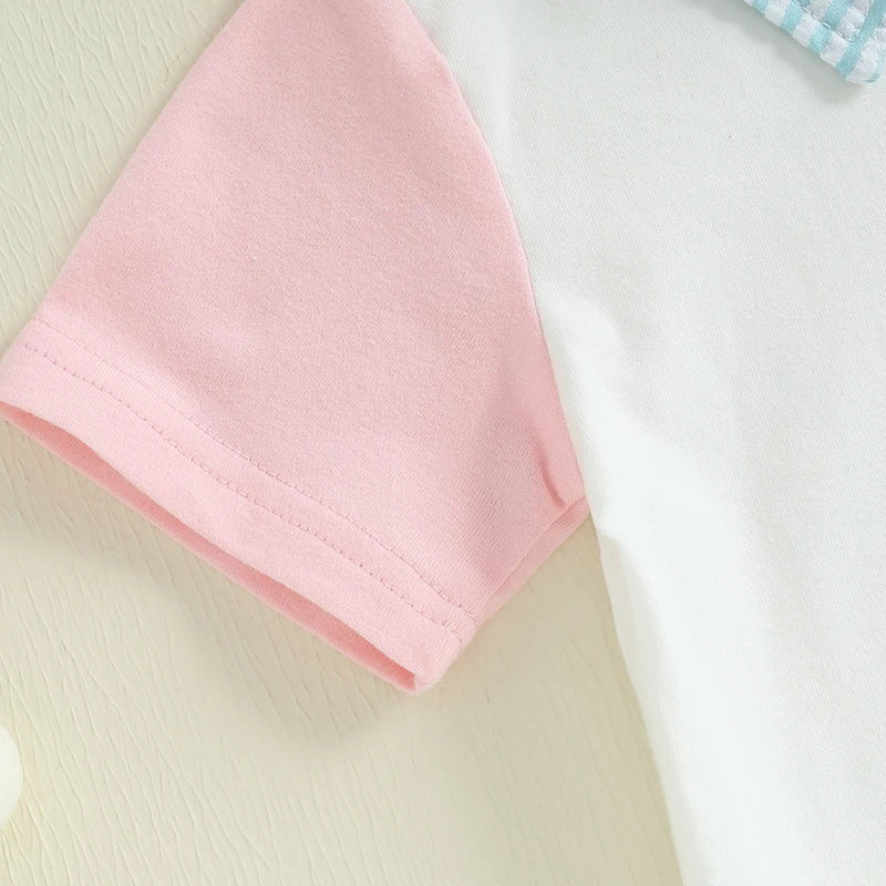 Baby Kid Boys Summer Outfits Contrast Colors Letter Embroidery Lapel Short Sleeves T-Shirt and Elastic Striped Shorts Set - PratSN