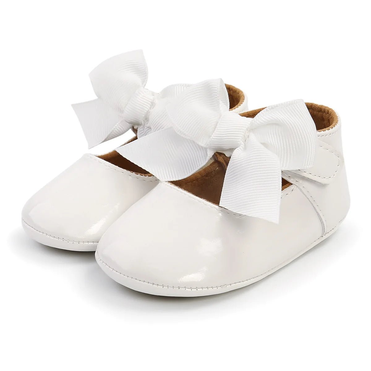Baby Shoes Bowknot Rubber Sole Anti - slip PU Ballet Slippers Baby Girl Dress Shoes First Walker Toddler Crib Shoes - PratSN