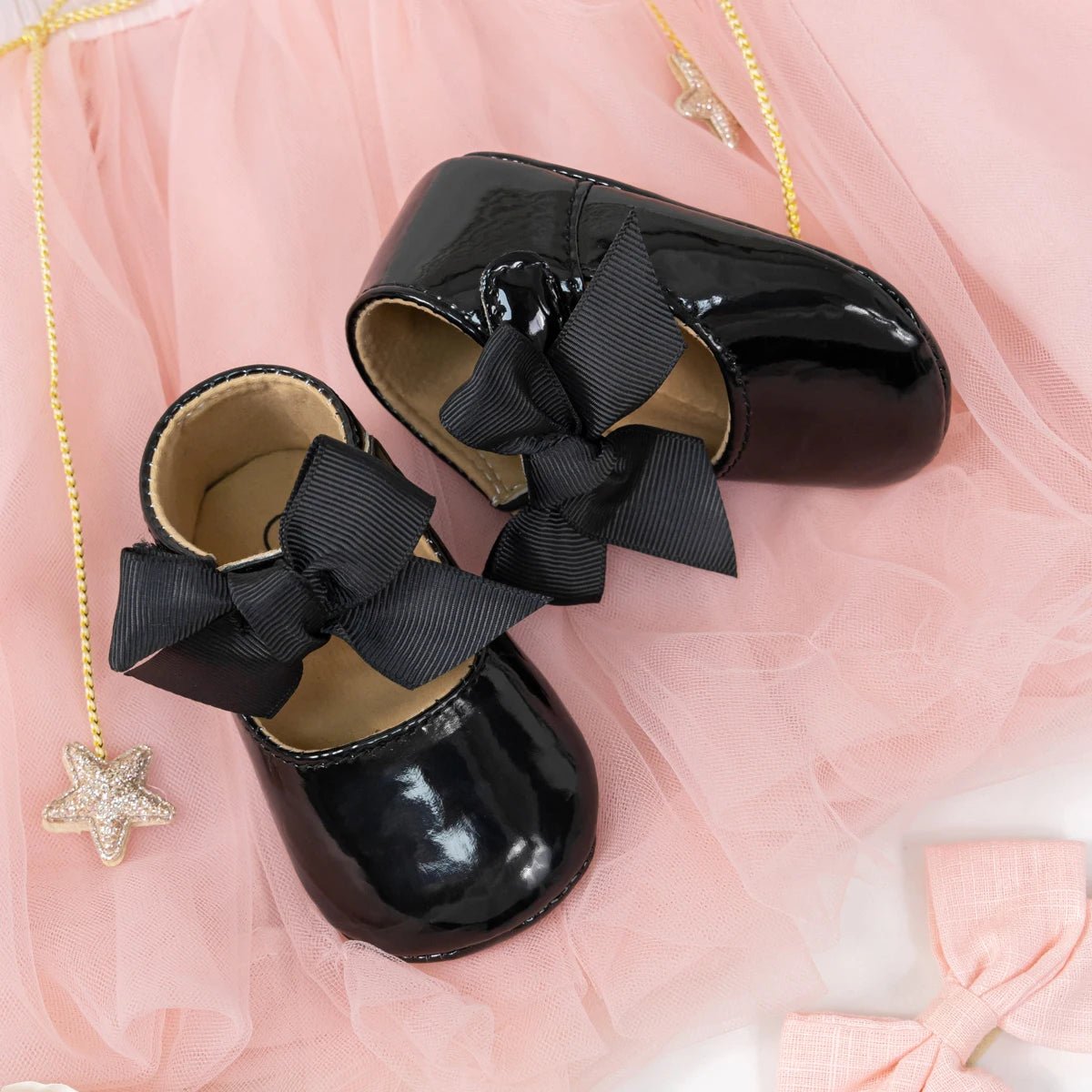 Baby Shoes Bowknot Rubber Sole Anti - slip PU Ballet Slippers Baby Girl Dress Shoes First Walker Toddler Crib Shoes - PratSN