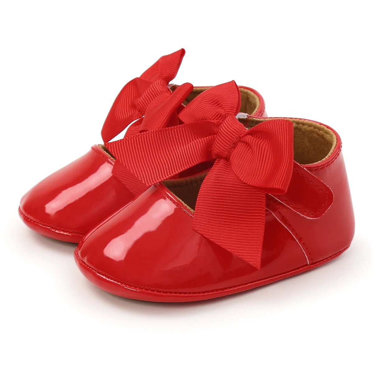 Baby Shoes Bowknot Rubber Sole Anti - slip PU Ballet Slippers Baby Girl Dress Shoes First Walker Toddler Crib Shoes - PratSN