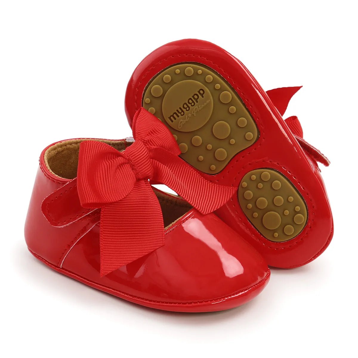 Baby Shoes Bowknot Rubber Sole Anti - slip PU Ballet Slippers Baby Girl Dress Shoes First Walker Toddler Crib Shoes - PratSN