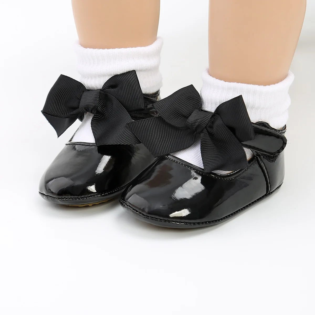Baby Shoes Bowknot Rubber Sole Anti - slip PU Ballet Slippers Baby Girl Dress Shoes First Walker Toddler Crib Shoes - PratSN