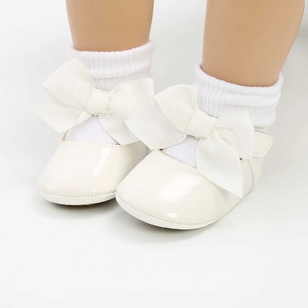 Baby Shoes Bowknot Rubber Sole Anti - slip PU Ballet Slippers Baby Girl Dress Shoes First Walker Toddler Crib Shoes - PratSN