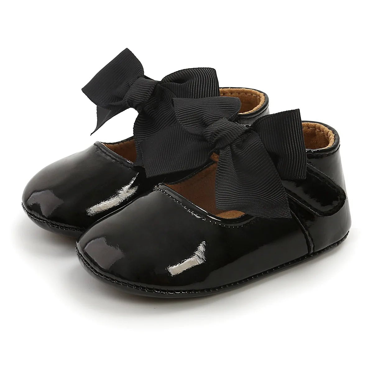 Baby Shoes Bowknot Rubber Sole Anti - slip PU Ballet Slippers Baby Girl Dress Shoes First Walker Toddler Crib Shoes - PratSN