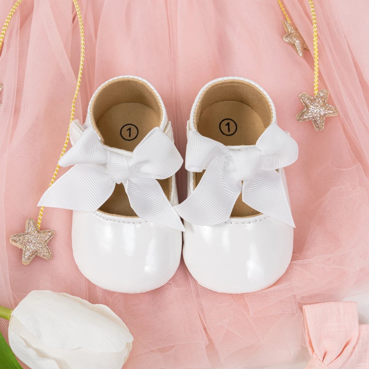 Baby Shoes Bowknot Rubber Sole Anti - slip PU Ballet Slippers Baby Girl Dress Shoes First Walker Toddler Crib Shoes - PratSN