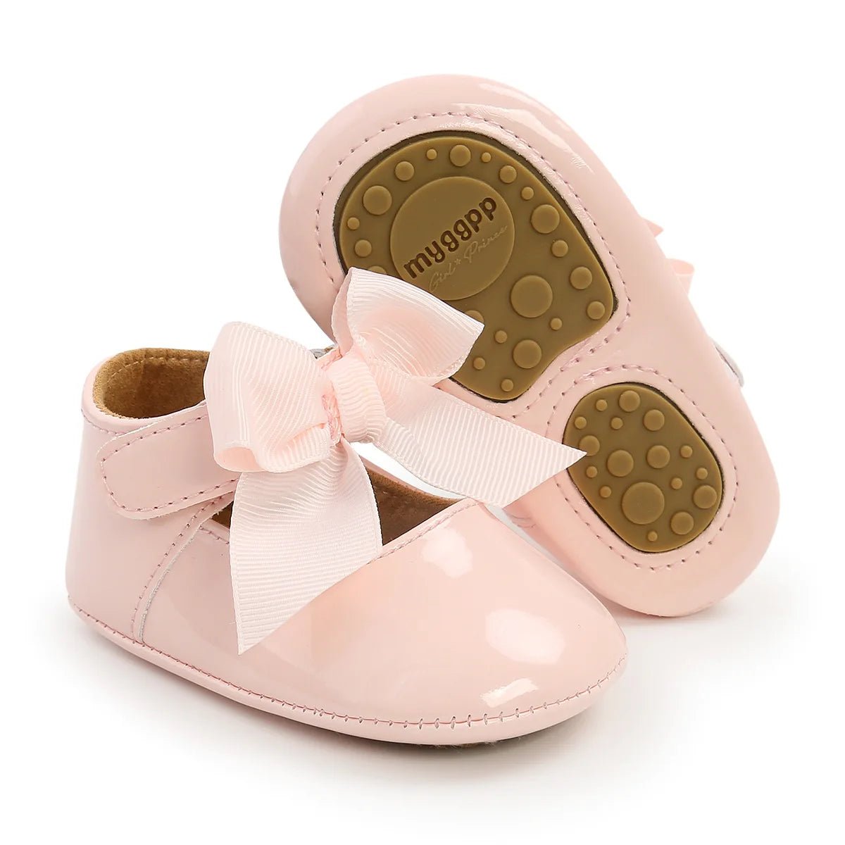 Baby Shoes Bowknot Rubber Sole Anti - slip PU Ballet Slippers Baby Girl Dress Shoes First Walker Toddler Crib Shoes - PratSN