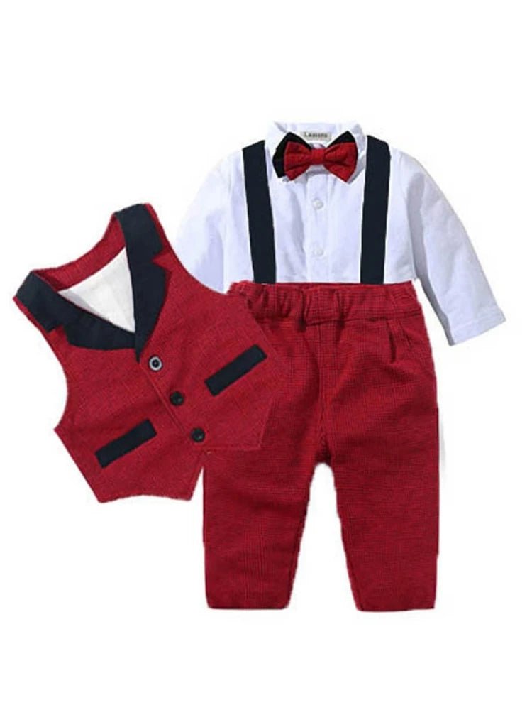 Baby Suits Newborn Boy Clothes Romper + Vest Infant Formal Clothing Outfit Party Bow Tie Children Toddler Birthday Dress 0 - 24 M - PratSN