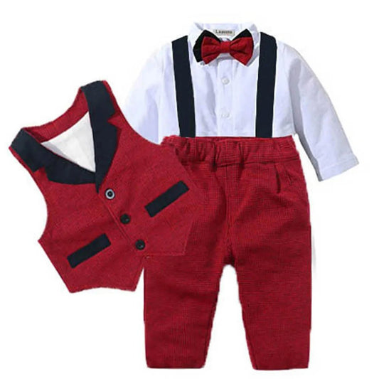 Baby Suits Newborn Boy Clothes Romper + Vest Infant Formal Clothing Outfit Party Bow Tie Children Toddler Birthday Dress 0 - 24 M - PratSN