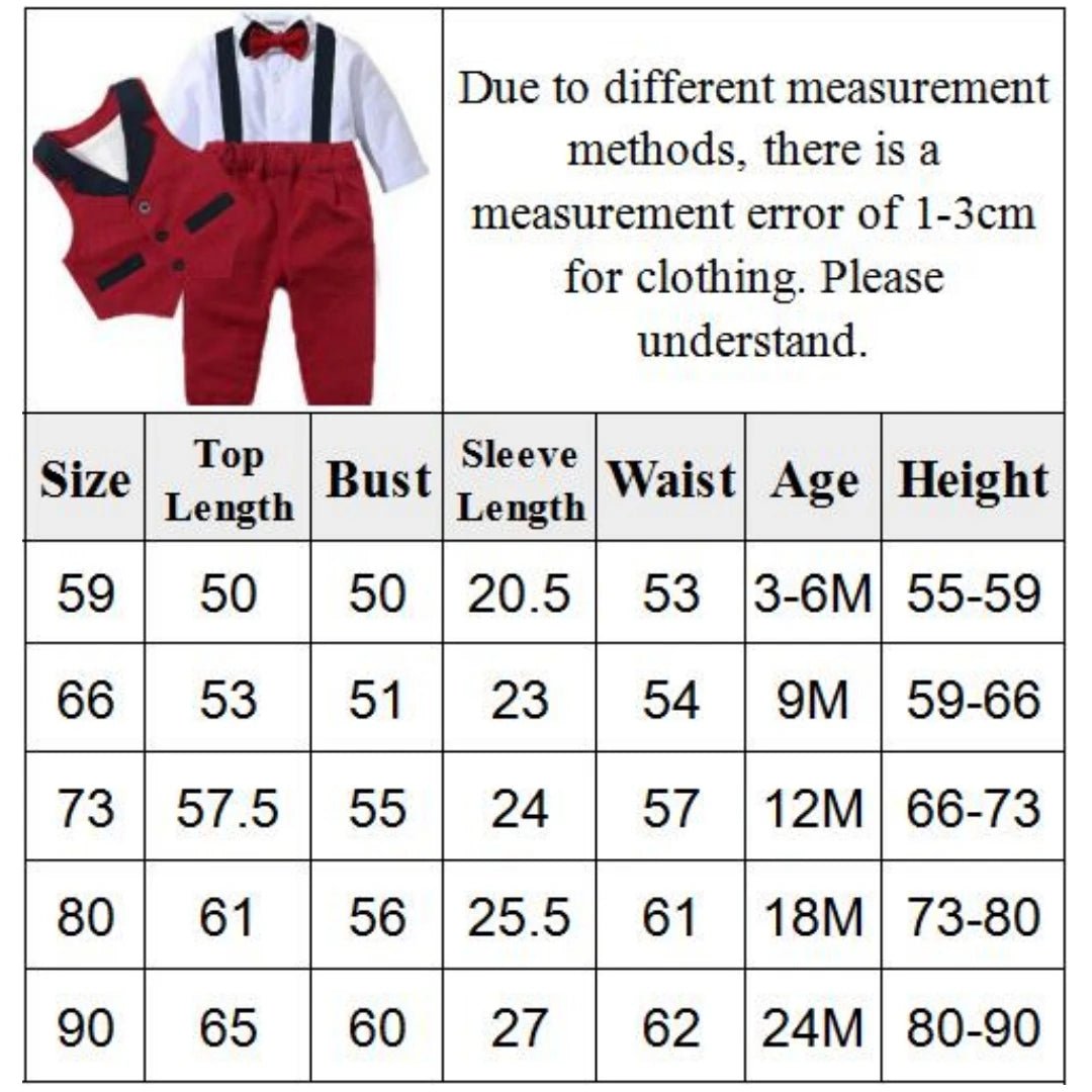 Baby Suits Newborn Boy Clothes Romper + Vest Infant Formal Clothing Outfit Party Bow Tie Children Toddler Birthday Dress 0 - 24 M - PratSN