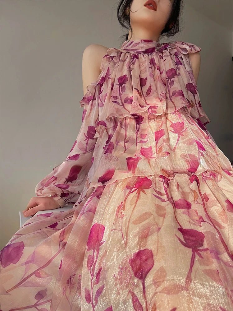Beach Style Floral Mini Dress Woman Boho 2025 Spring Long Sleeve Party Fairy Dress Female Fashion Casual Elegant Korean Dress - PratSN