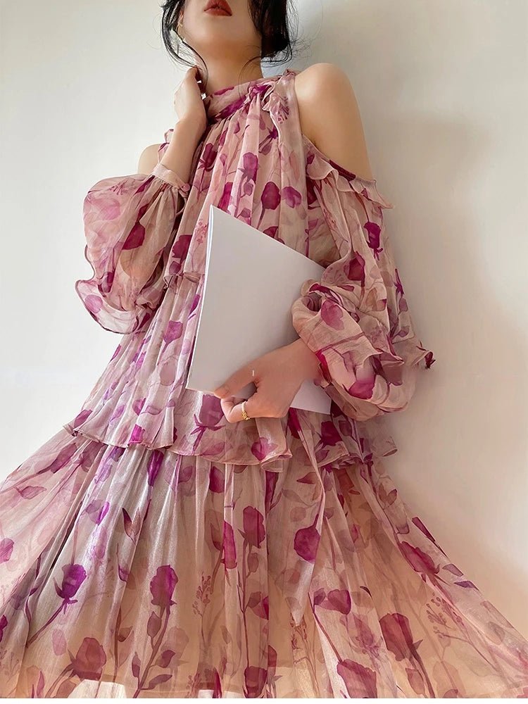 Beach Style Floral Mini Dress Woman Boho 2025 Spring Long Sleeve Party Fairy Dress Female Fashion Casual Elegant Korean Dress - PratSN
