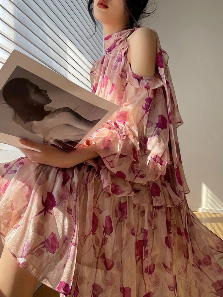 Beach Style Floral Mini Dress Woman Boho 2025 Spring Long Sleeve Party Fairy Dress Female Fashion Casual Elegant Korean Dress - PratSN