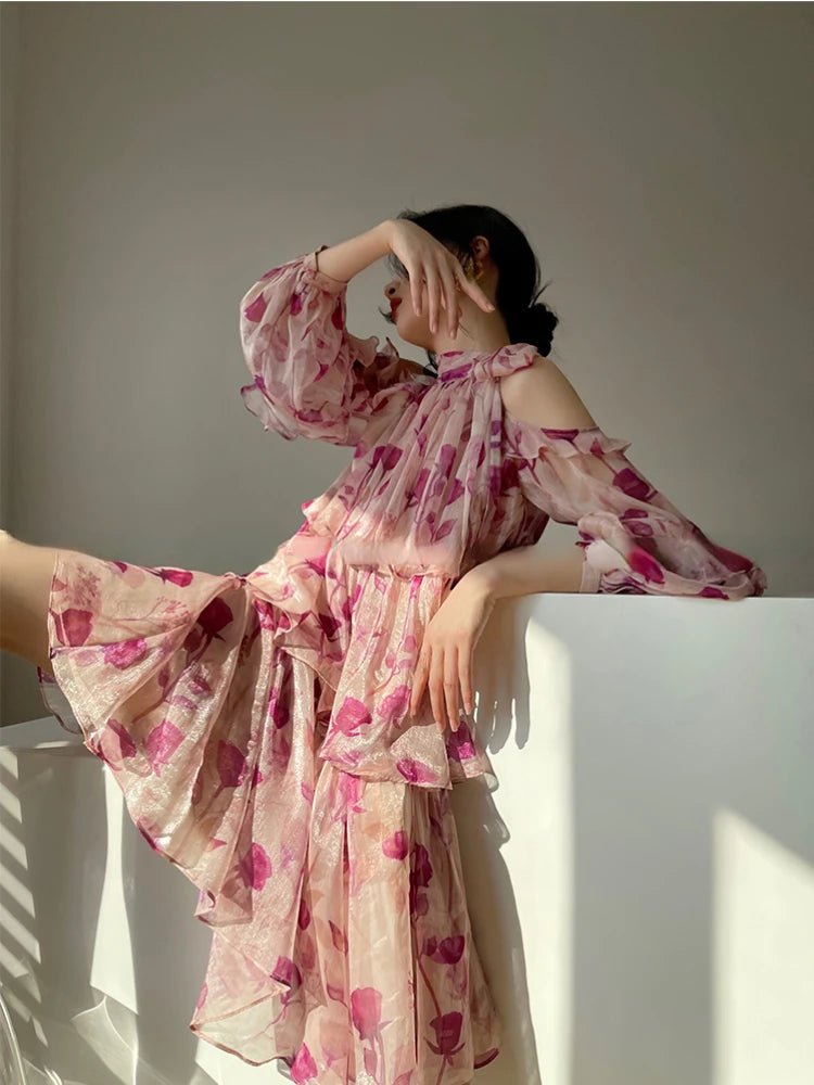 Beach Style Floral Mini Dress Woman Boho 2025 Spring Long Sleeve Party Fairy Dress Female Fashion Casual Elegant Korean Dress - PratSN
