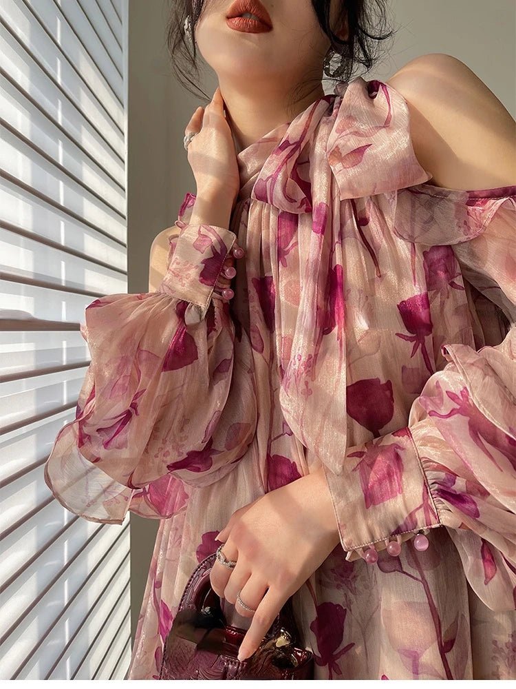 Beach Style Floral Mini Dress Woman Boho 2025 Spring Long Sleeve Party Fairy Dress Female Fashion Casual Elegant Korean Dress - PratSN