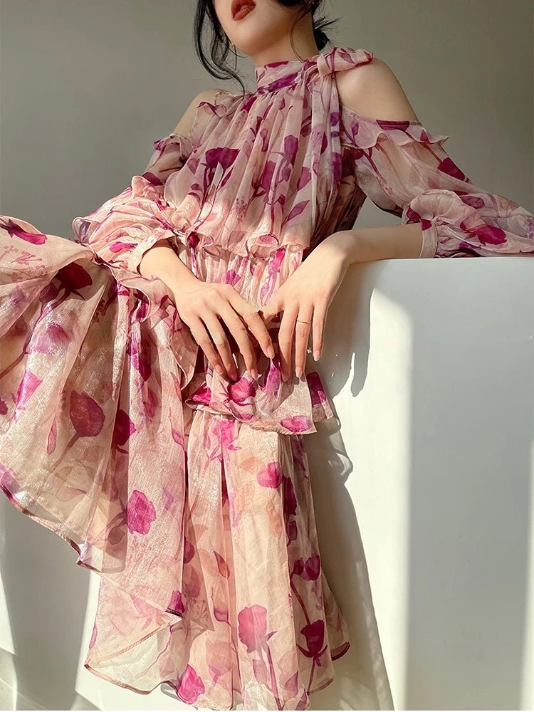 Beach Style Floral Mini Dress Woman Boho 2025 Spring Long Sleeve Party Fairy Dress Female Fashion Casual Elegant Korean Dress - PratSN