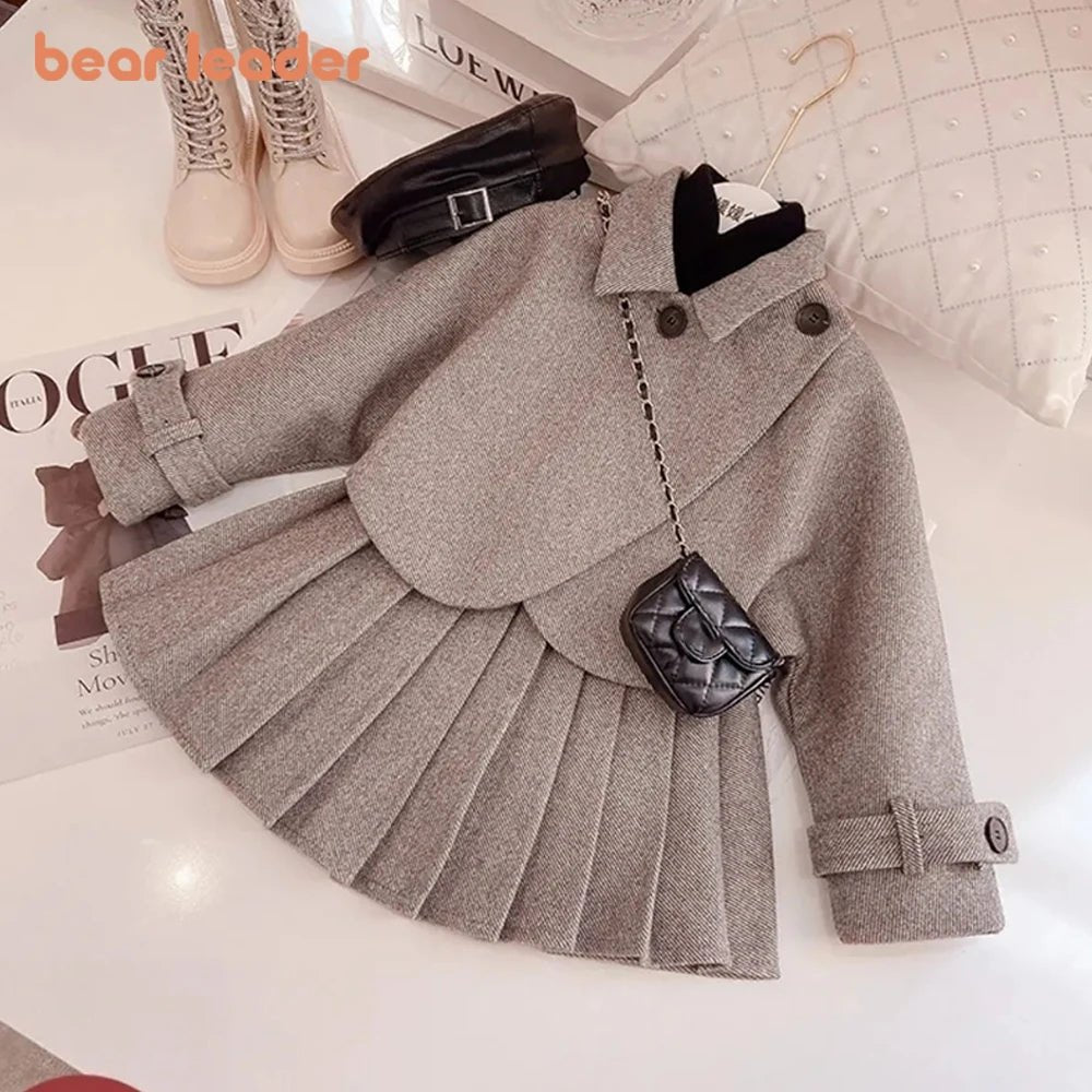 Bear Leader Fashion Kids Girls Princess 2pcs Clothes Set Autumn Winter Children Coat Outwear+Skirts Vintage Outfits Suit 2 - 12Y - PratSN