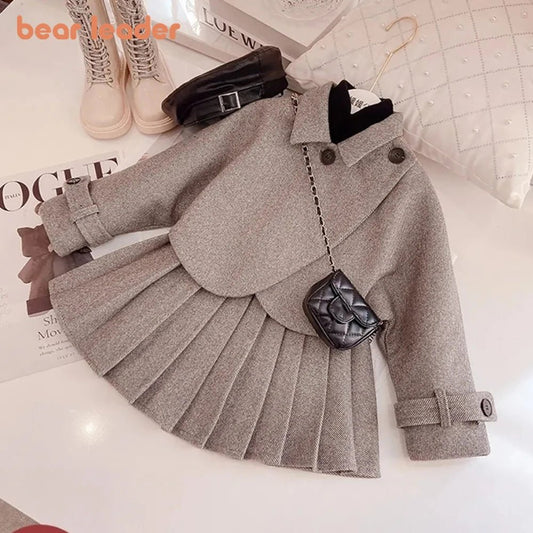 Bear Leader Fashion Kids Girls Princess 2pcs Clothes Set Autumn Winter Children Coat Outwear+Skirts Vintage Outfits Suit 2 - 12Y - PratSN