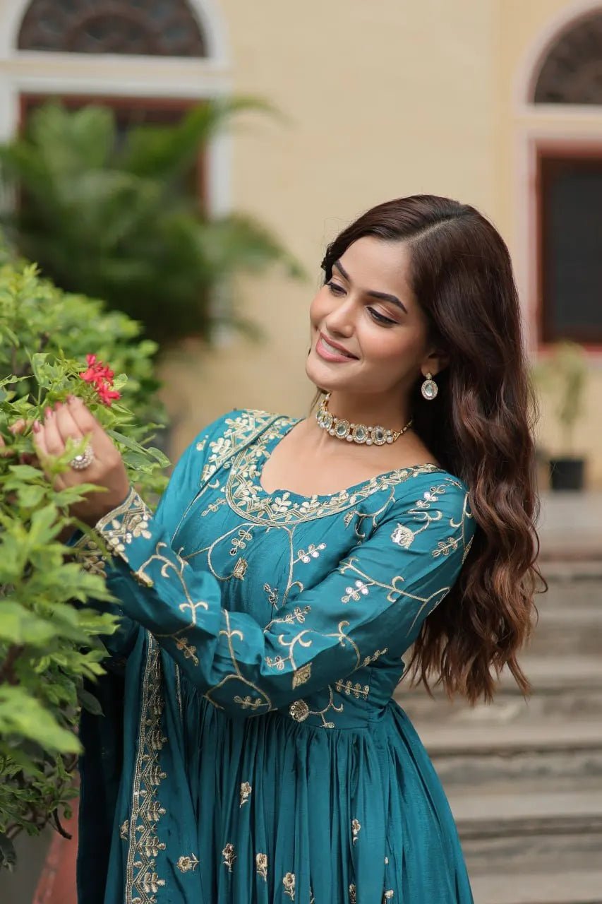 Beautiful Women's Elegant Work Gown Dupatta Long, Georgette with Embroidered Work Wedding Anarkali Salwar Girls - PratSN