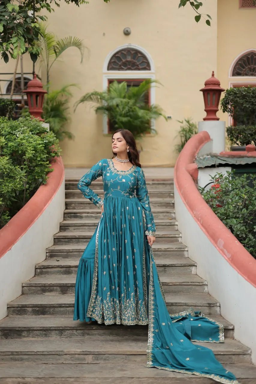 Beautiful Women's Elegant Work Gown Dupatta Long, Georgette with Embroidered Work Wedding Anarkali Salwar Girls - PratSN