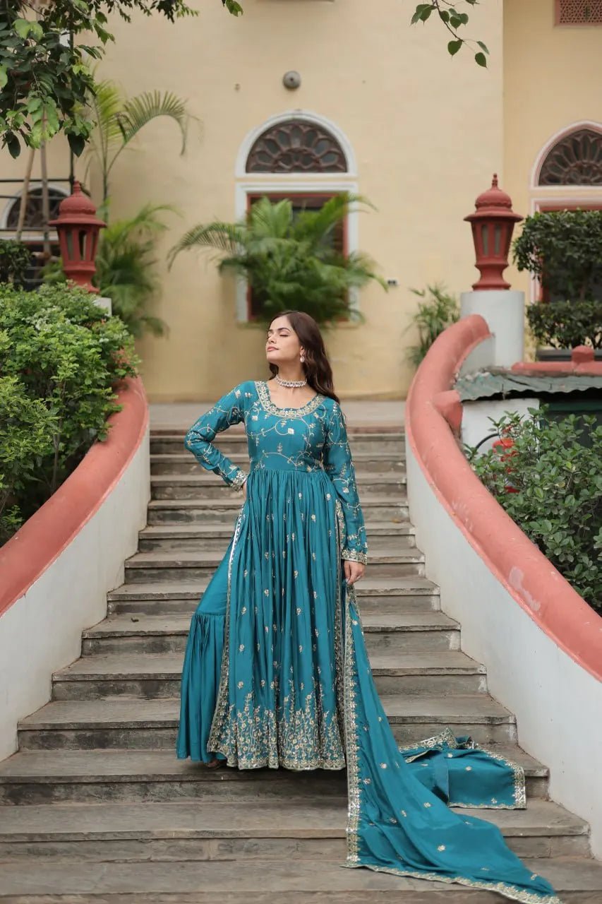 Beautiful Women's Elegant Work Gown Dupatta Long, Georgette with Embroidered Work Wedding Anarkali Salwar Girls - PratSN