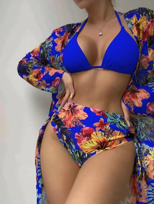 Bikini Three - piece Printed Mesh Blouse - PratSN