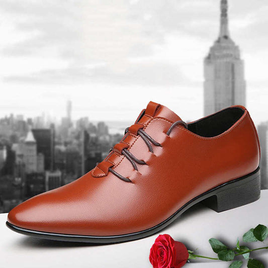 Black Breathable Men's Business Casual Leather Shoes - PratSN