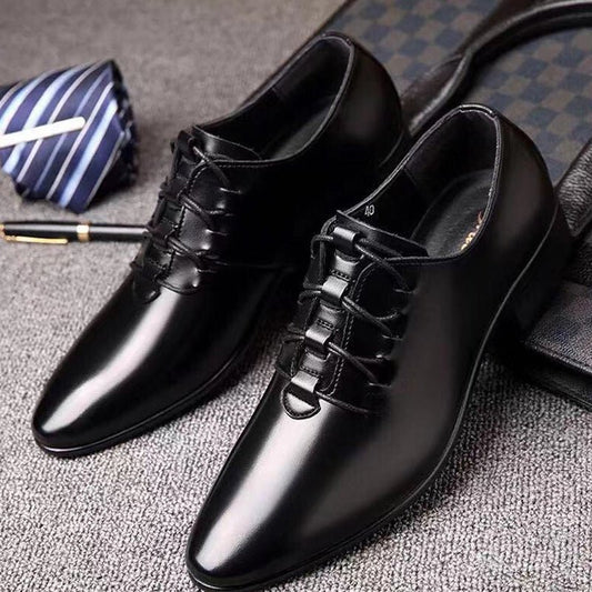 Black Breathable Men's Business Casual Leather Shoes - PratSN